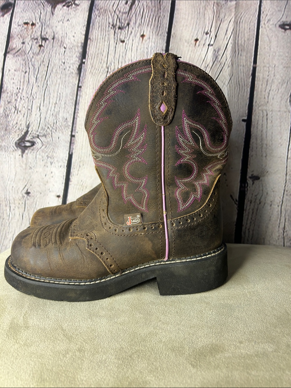 Justin Gypsy Gemma brown leather round steel toe western boot women’s size 6.5